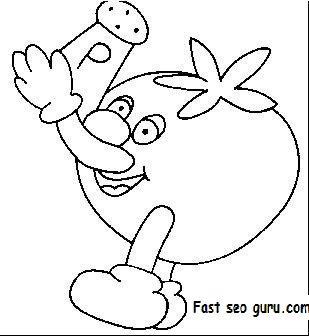 Printable vegetables funy face tomato coloring pages